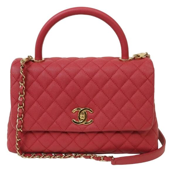 💎✨BEAUTIFUL✨💎Authentic CHANEL Quilted CC Coco Handle 2-way Caviar Leather Pink - Picture 3 of 8